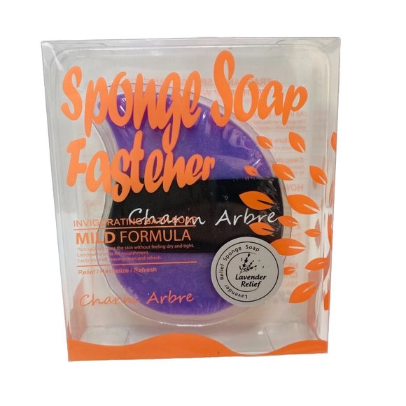 Charm Arbre Sponge Soap Fastener Lavender Relief Mild Formula Exfoliates New - Picture 1 of 4